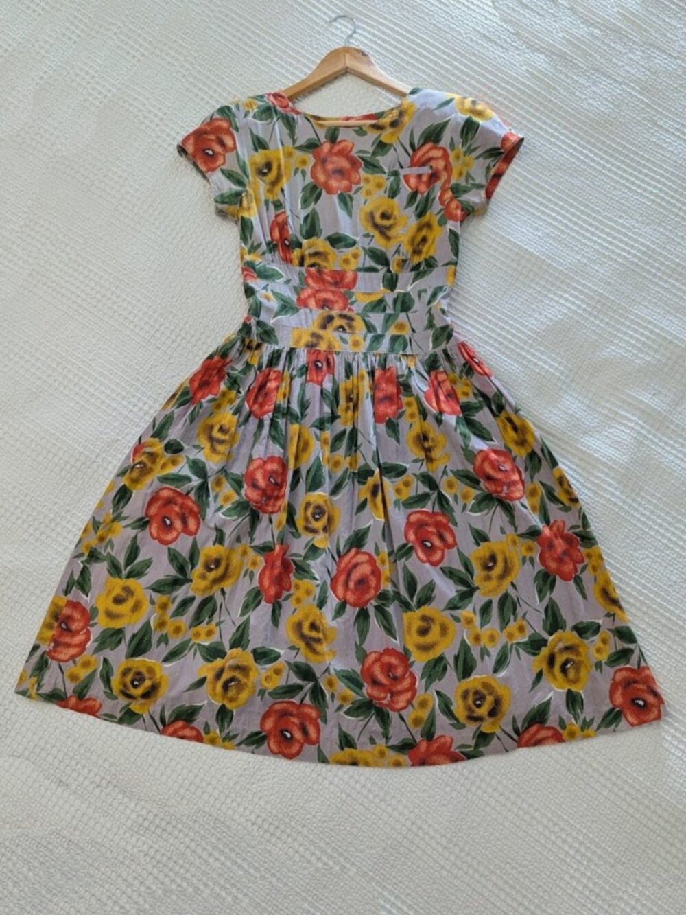 Vintage Cotton Poplin Dress Full Button Back Lined Brunch Floral Romantic - Picture 3 of 16